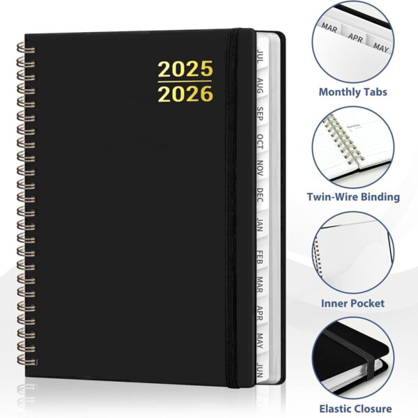 Planner 2025-2026 for Women & Men, Weekly and Monthly Calendar Notebook (July 2025 - June 2026), Hardcover Spiral Thumbnail